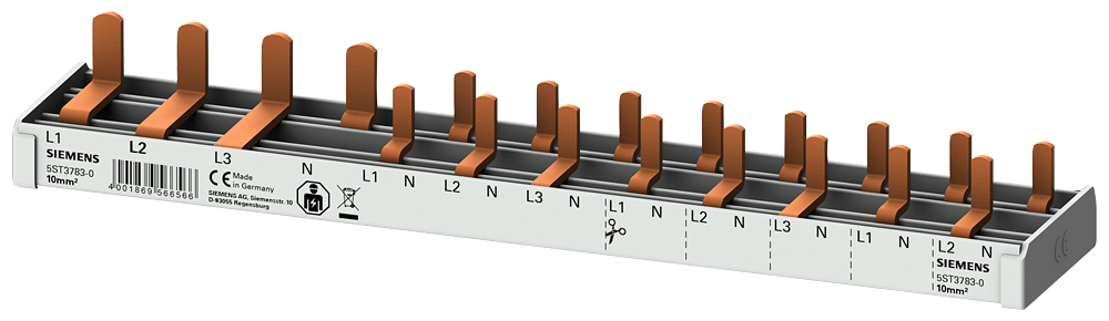 5ST3783-0 Peine de espigas compacto, 10 mm², conexión: 3 polos + N (int. dif., N dere