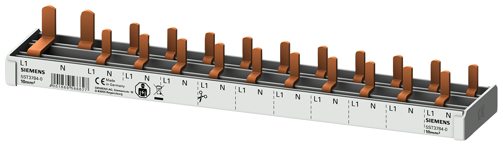 5ST3784-0 Peine de espigas compacto, 10 mm², conexión: 1 polo + N (int. dif., N derec