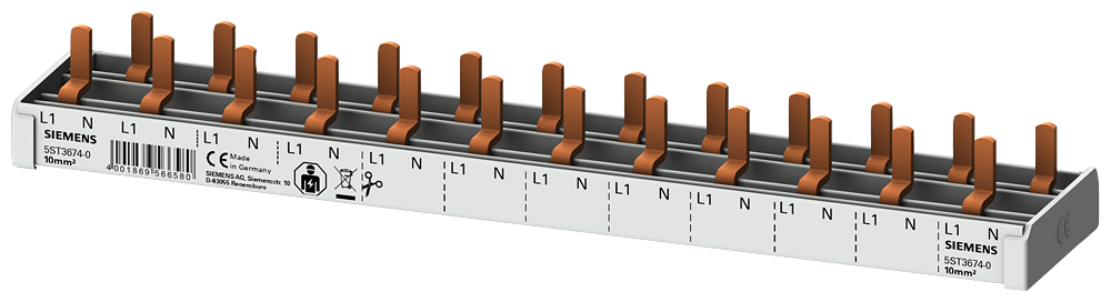 5ST3674-0 Peine de espigas compacto, 10 mm², conexión 1 polo + N, 12 unidades compact