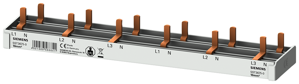 5ST3675-0 Peine de espigas compacto, 10 mm², conexión 3 polos + N, 6 × AFDD 5SM6 + 6 