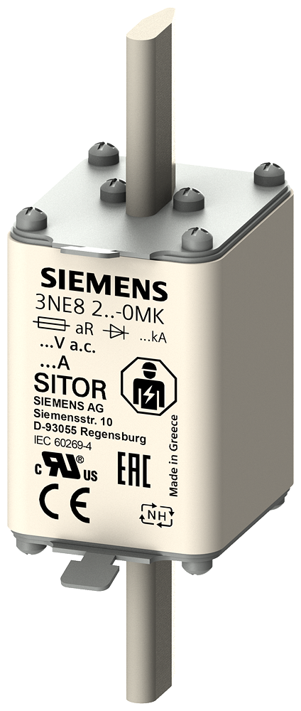 3NE8225-0MK Cartucho fusible SITOR, con contactos de cuchilla, NH1, In: 200 A, aR, Un A