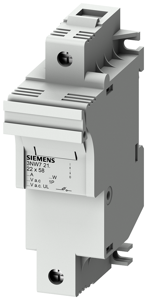 3NW7212 SENTRON, base portafusibles cilíndricos, 22 × 58 mm, 1 polo, In: 100 A, Un AC: 6