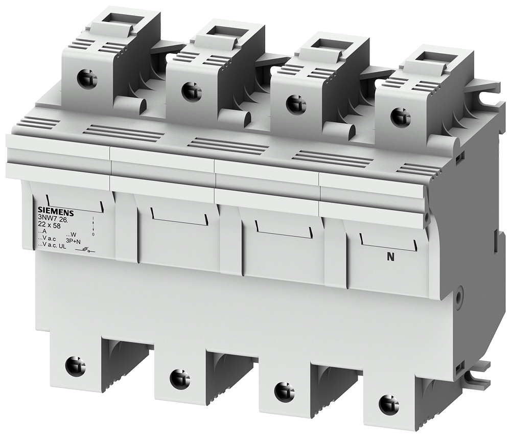 3NW7261 Base portafusible carril 22x58mm 3P+N 100A 690V