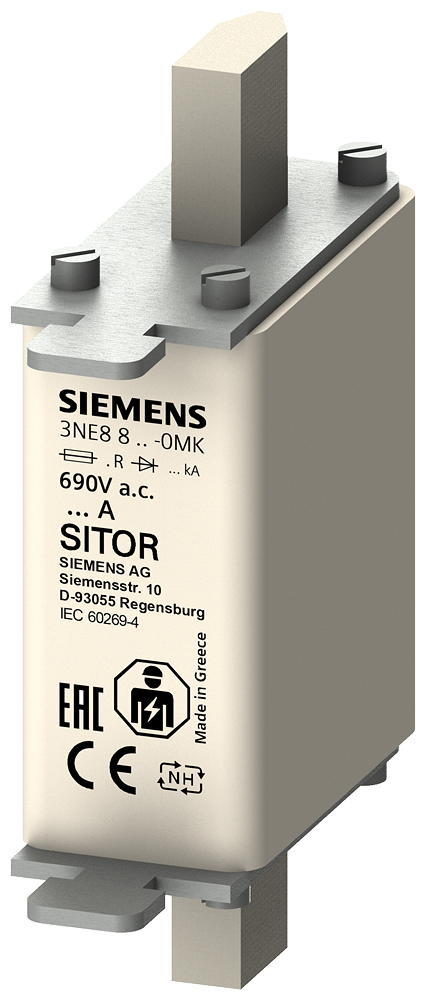 3NE8815-0MK Cartucho fusible SITOR, con contactos de cuchilla, NH000, In: 25 A, gR, Un AC: 6