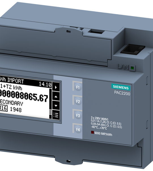 7KM2200-2EA30-1JA1 Instrumento de medida SENTRON 7KM PAC2200, trifásico, 5 A, perfil DIN, Modbus TC