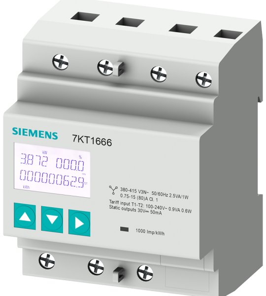 7KT1666 Instrumento de medida SENTRON 7KT PAC1600, trifásico, 80 A, perfil DIN, Modbus R