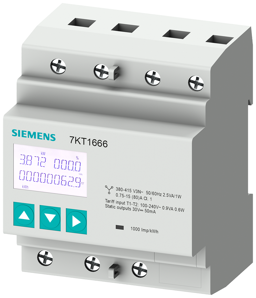 7KT1666 Instrumento de medida SENTRON 7KT PAC1600, trifásico, 80 A, perfil DIN, Modbus R