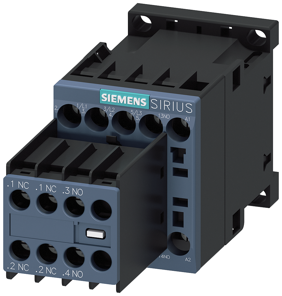 3RT2016-1BB44 Contactor, AC-3e, 9 A/4 kW/400 V, 3 polos, 24 V DC, 2 NA + 2 NC, bornes de torni
