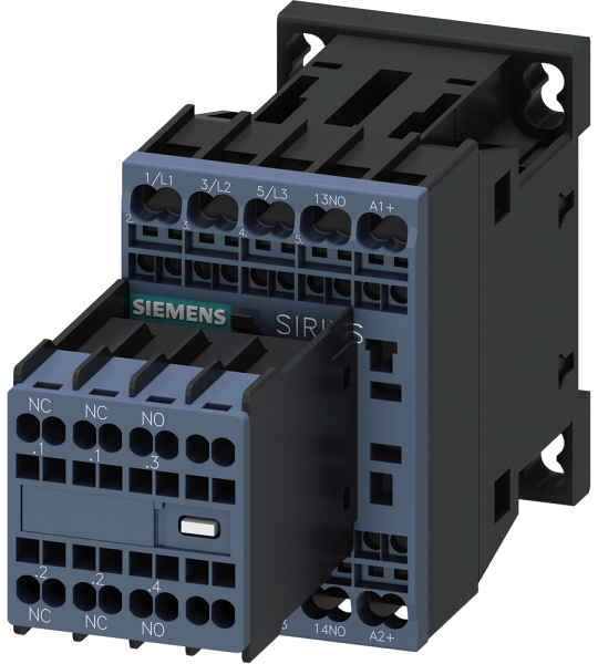 3RT2016-2BB44 Contactor, AC-3e, 9 A/4 kW/400 V, 3 polos, 24 V DC, 2 NA + 2 NC, bornes de resor