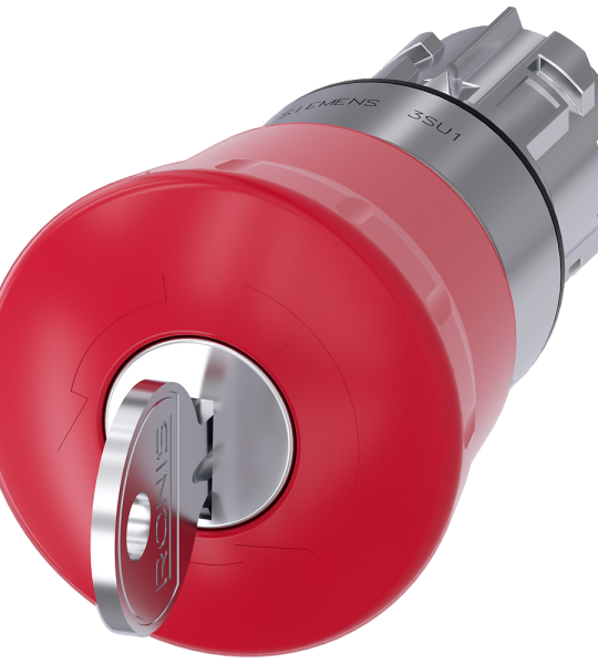 3SU1050-1HH20-0AA0 Pulsador de seta de parada de emergencia, 22 mm, redondo, metal, brillante, rojo