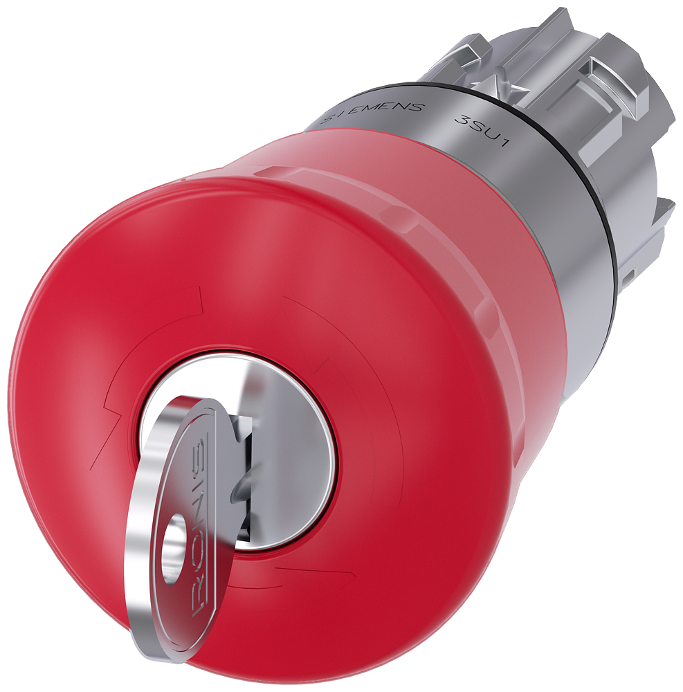 3SU1050-1HH20-0AA0 Pulsador de seta de parada de emergencia, 22 mm, redondo, metal, brillante, rojo