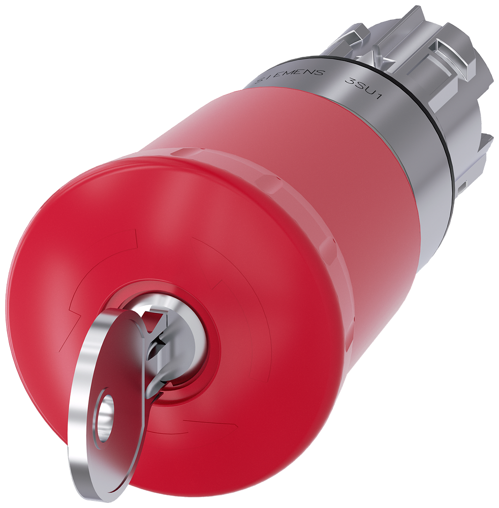 3SU1050-1HS20-0AA0 Pulsador de seta de parada de emergencia, 22 mm, redondo, metal, brillante, rojo