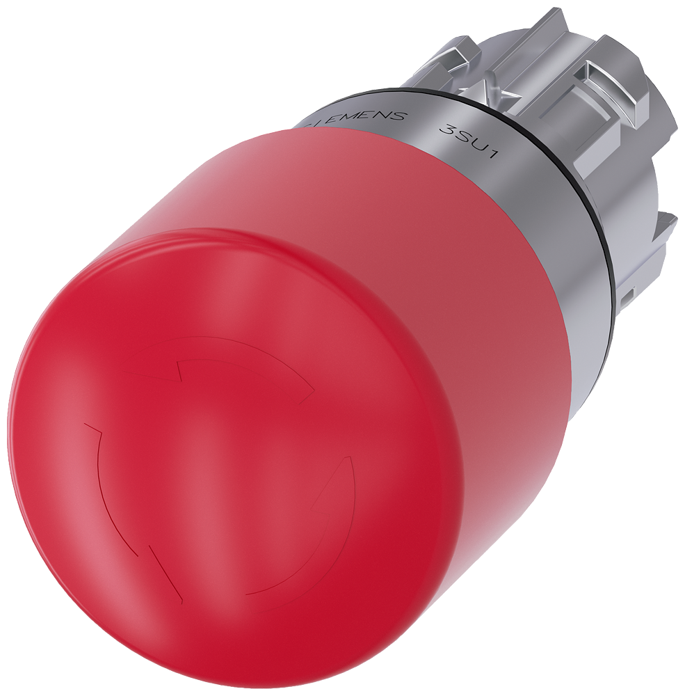 3SU1050-1GB20-0AA0 Pulsador de seta de parada de emergencia, 22 mm, redondo, metal, brillante, rojo