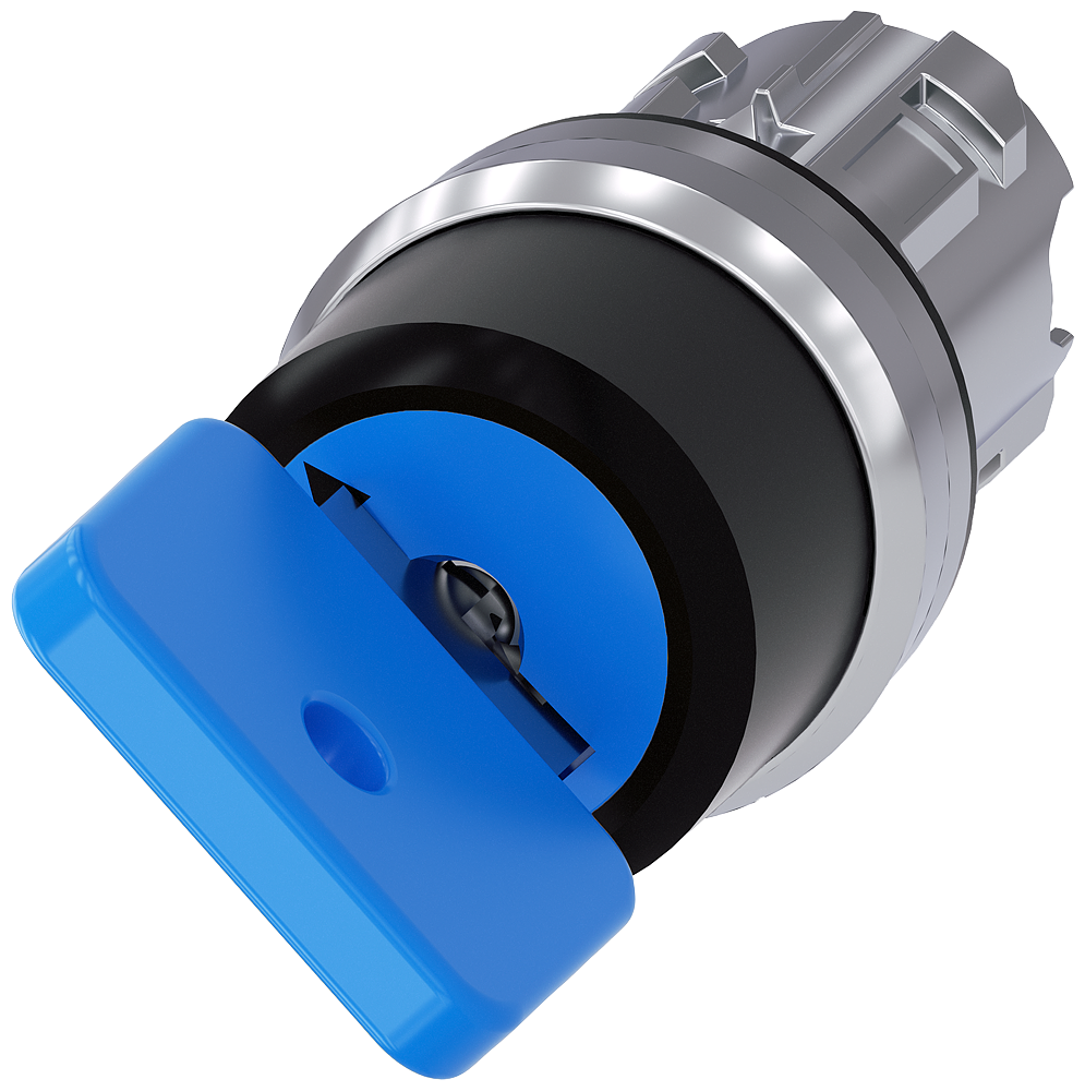 3SU1050-4GF11-0AA0 Interruptor de llave O.M.R., 22 mm, redondo, metal, brillante, azul, extracción 