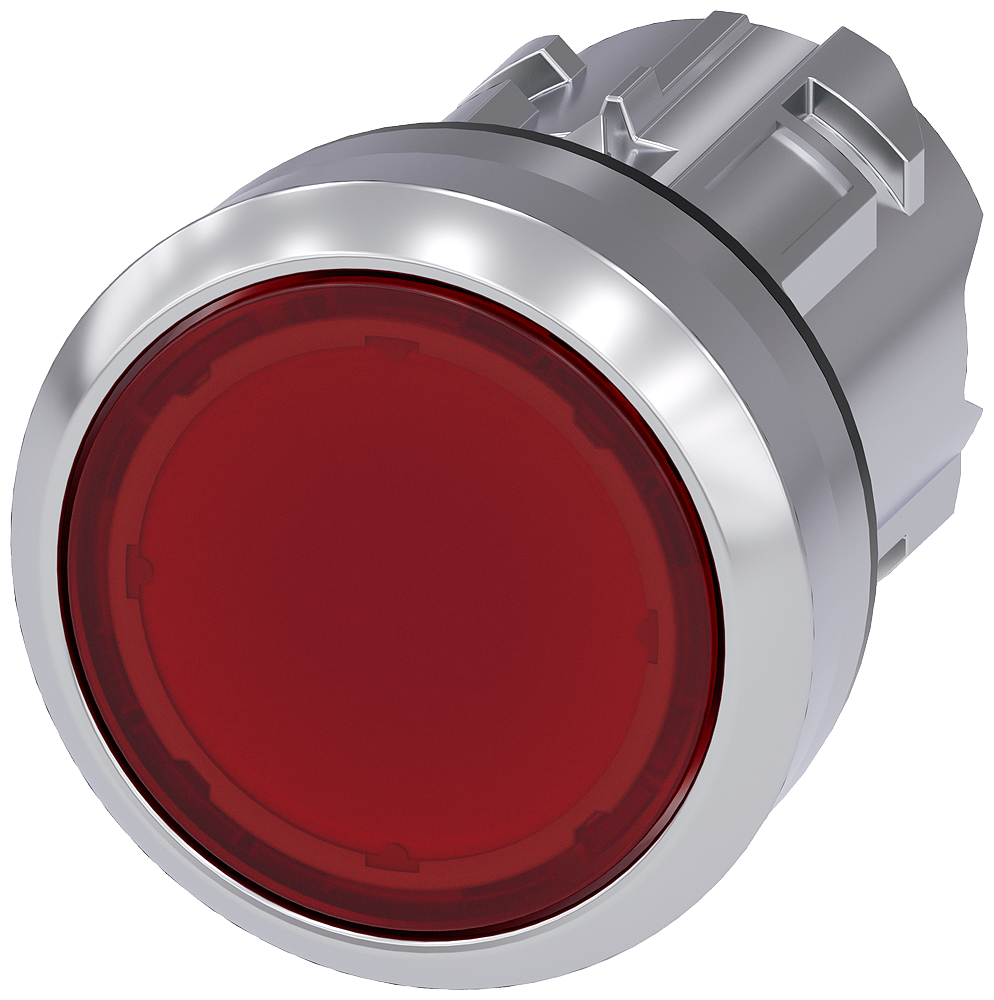 3SU1051-0AA20-0AA0 Pulsador, iluminado, 22 mm, redondo, metálico, brillante, rojo, botón