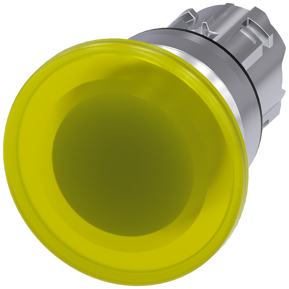 3SU1051-1BD30-0AA0 Pulsador de seta, iluminado, 22 mm, redondo, metal, brillante, amarillo, 40 mm