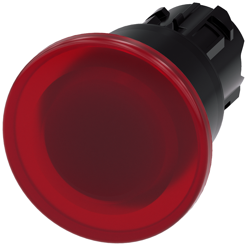 3SU1001-1BA20-0AA0 Pulsador de seta, iluminado, 22 mm, redondo, plástico, rojo, 40 mm