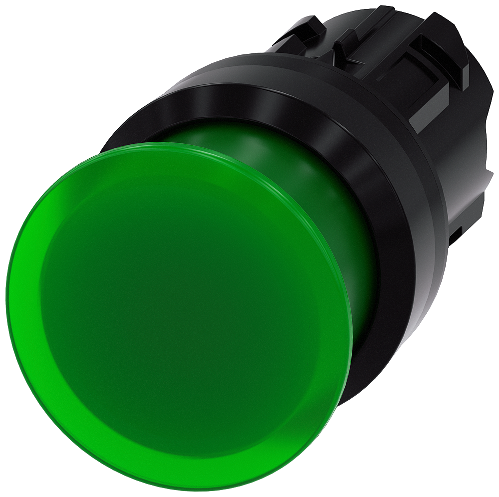 3SU1001-1AD40-0AA0 Pulsador de seta, iluminado, 22 mm, redondo, plástico, verde, 30 mm