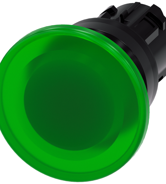 3SU1001-1BD40-0AA0 Pulsador de seta, iluminado, 22 mm, redondo, plástico, verde, 40 mm