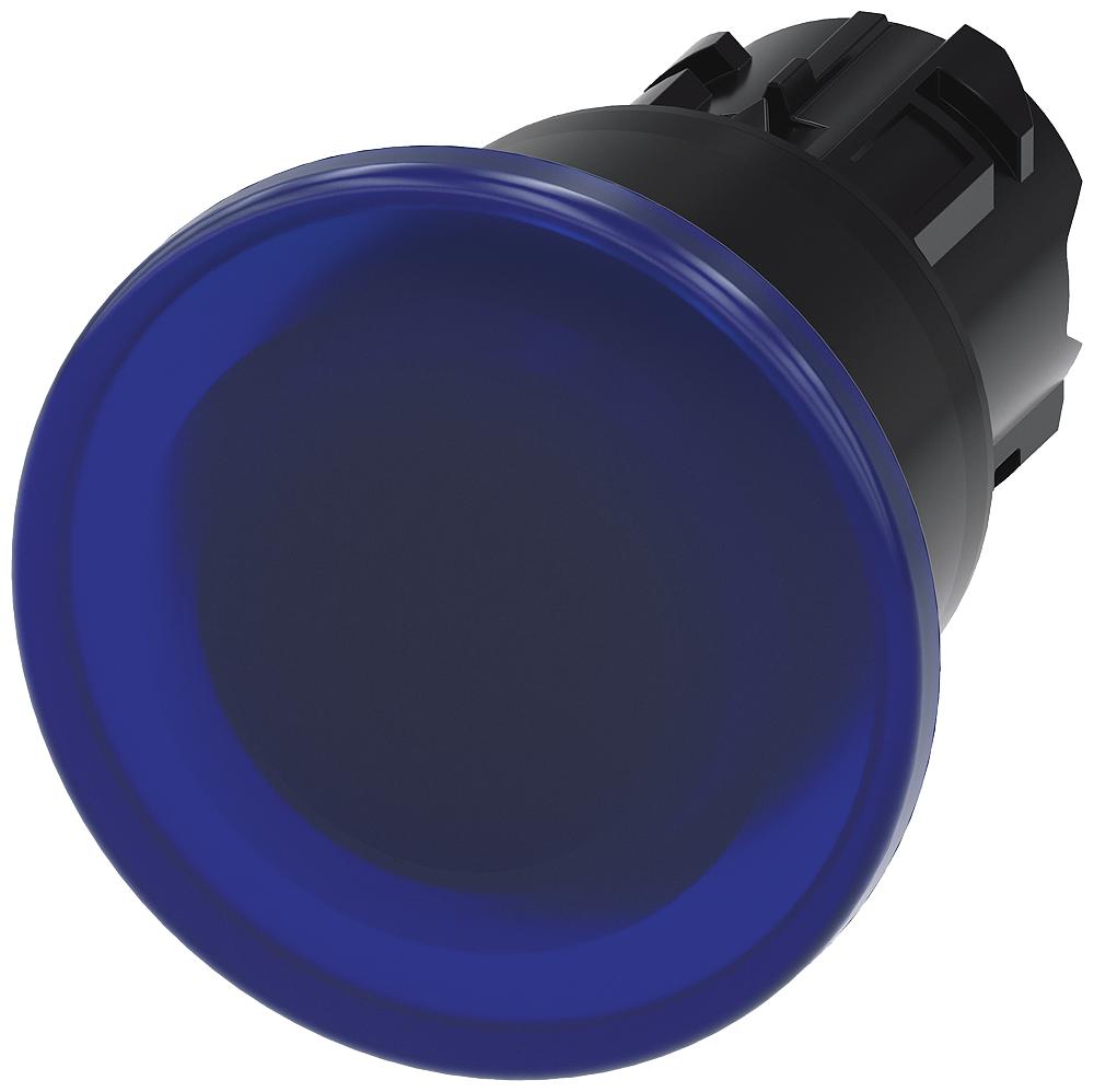 3SU1001-1BA50-0AA0 Pulsador de seta, iluminado, 22 mm, redondo, plástico, azul, 40 mm