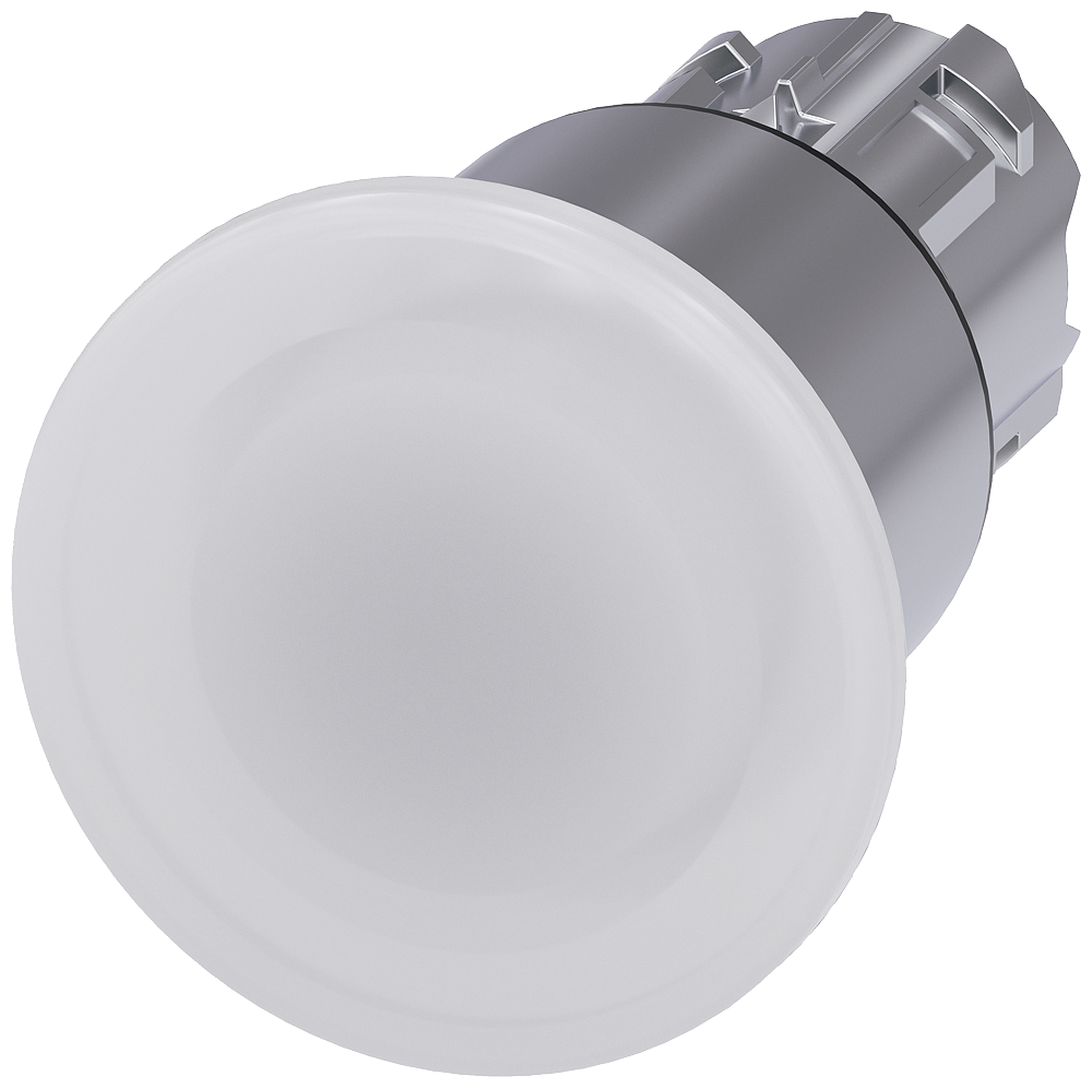 3SU1051-1ED60-0AA0 Pulsador de seta, iluminado, 22 mm, redondo, metal, brillante, blanco, 40 mm