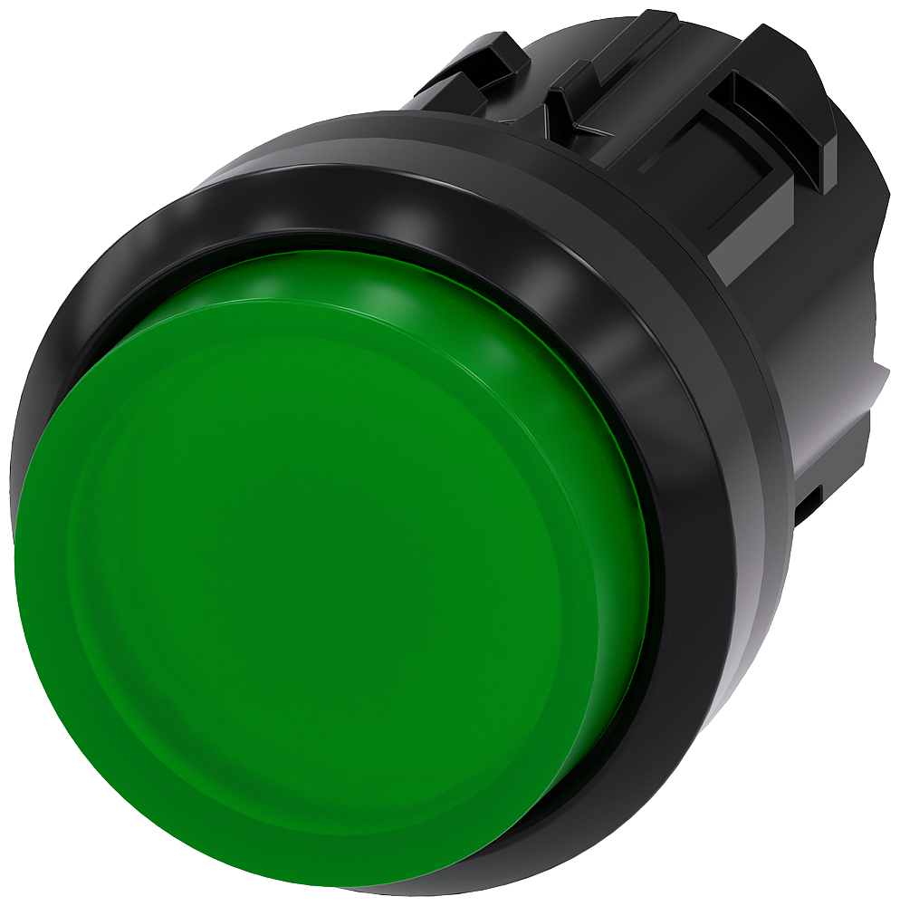 3SU1001-0BB40-0AA0 Pulsador, iluminado, 22 mm, redondo, plástico, verde, botón
