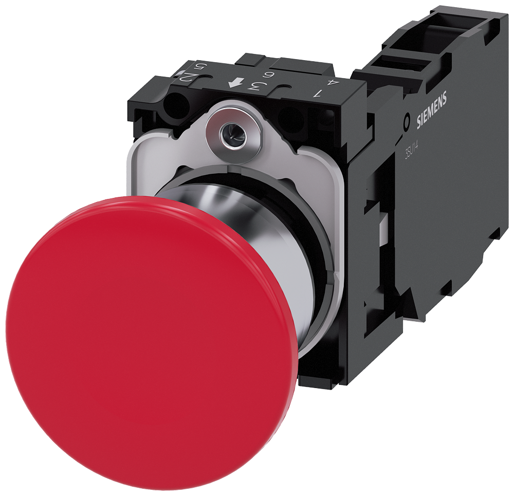 3SU1150-1BA20-1FA0 Pulsador de seta, 22 mm, redondo, metal, brillante, rojo, 1 NA + 1 NC