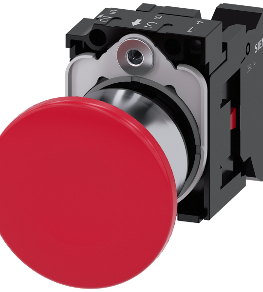 3SU1150-1BA20-3CA0 Pulsador de seta, 22 mm, redondo, metal, brillante, rojo, 1 NC