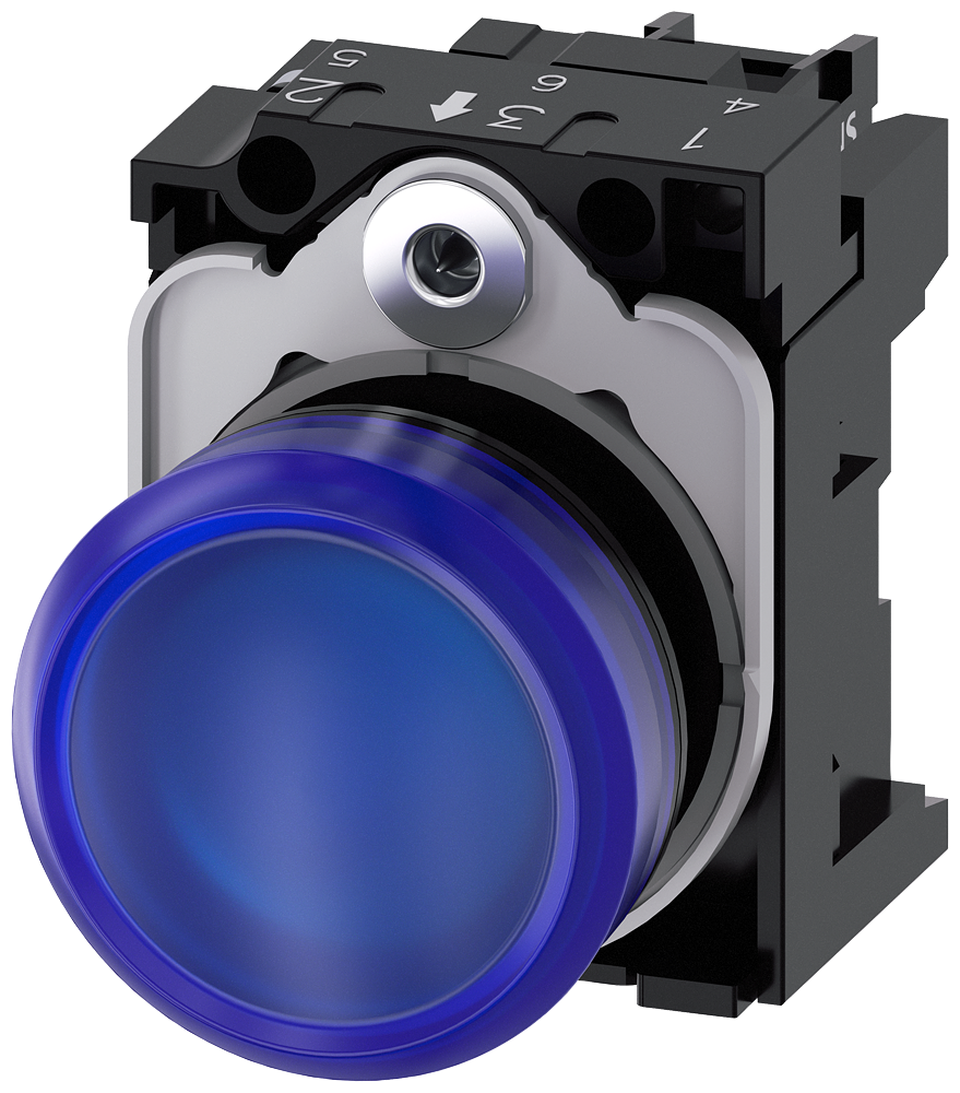 3SU1106-6AA50-1AA0 Lámpara de señalización, 22 mm, redonda, plástico, azul, lente lisa, 230 V AC