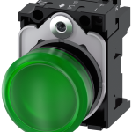 3SU1106-6AA40-1AA0 Lámpara de señalización, 22 mm, redonda, plástico, verde, lente lisa, 230 V AC
