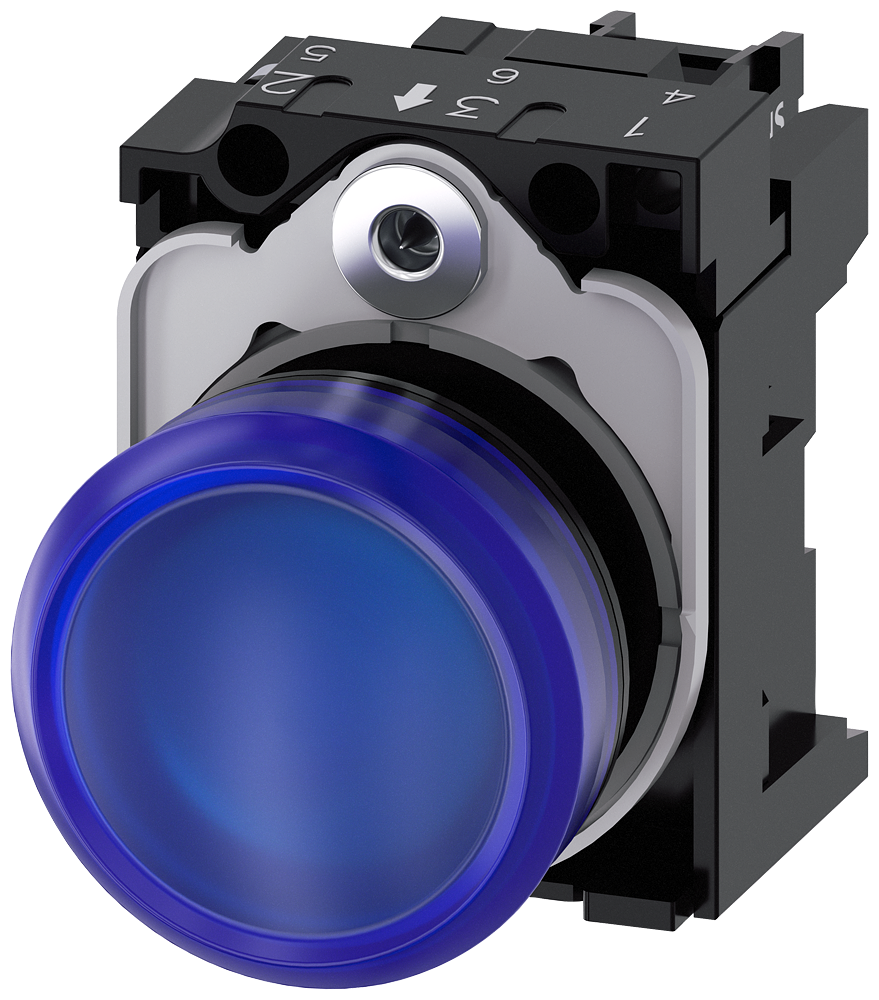 3SU1102-6AA50-1AA0 Lámpara de señalización, 22 mm, redonda, plástico, azul, lente lisa, 24 V AC/DC