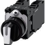 3SU1100-2BM60-1LA0 Selector, iluminable, 22 mm, redondo, plástico, negro, blanco, 2 × 1 NA + 1 NC