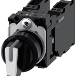 3SU1100-2BL60-3LA0 Selector, iluminable, 22 mm, redondo, plástico, negro, blanco, 2 × 1 NA + 1 NC