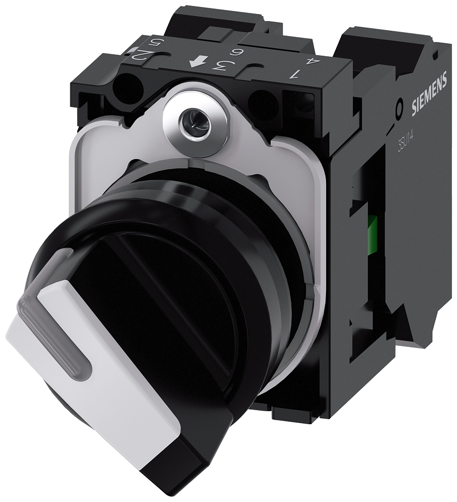 3SU1100-2BF60-3MA0 Selector, iluminable, 22 mm, redondo, plástico, negro, blanco, 1 NA + 1 NC