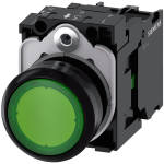 3SU1103-0AB40-1BA0 Pulsador, iluminado, 22 mm, redondo, plástico, verde, 1 NA, 110 V AC