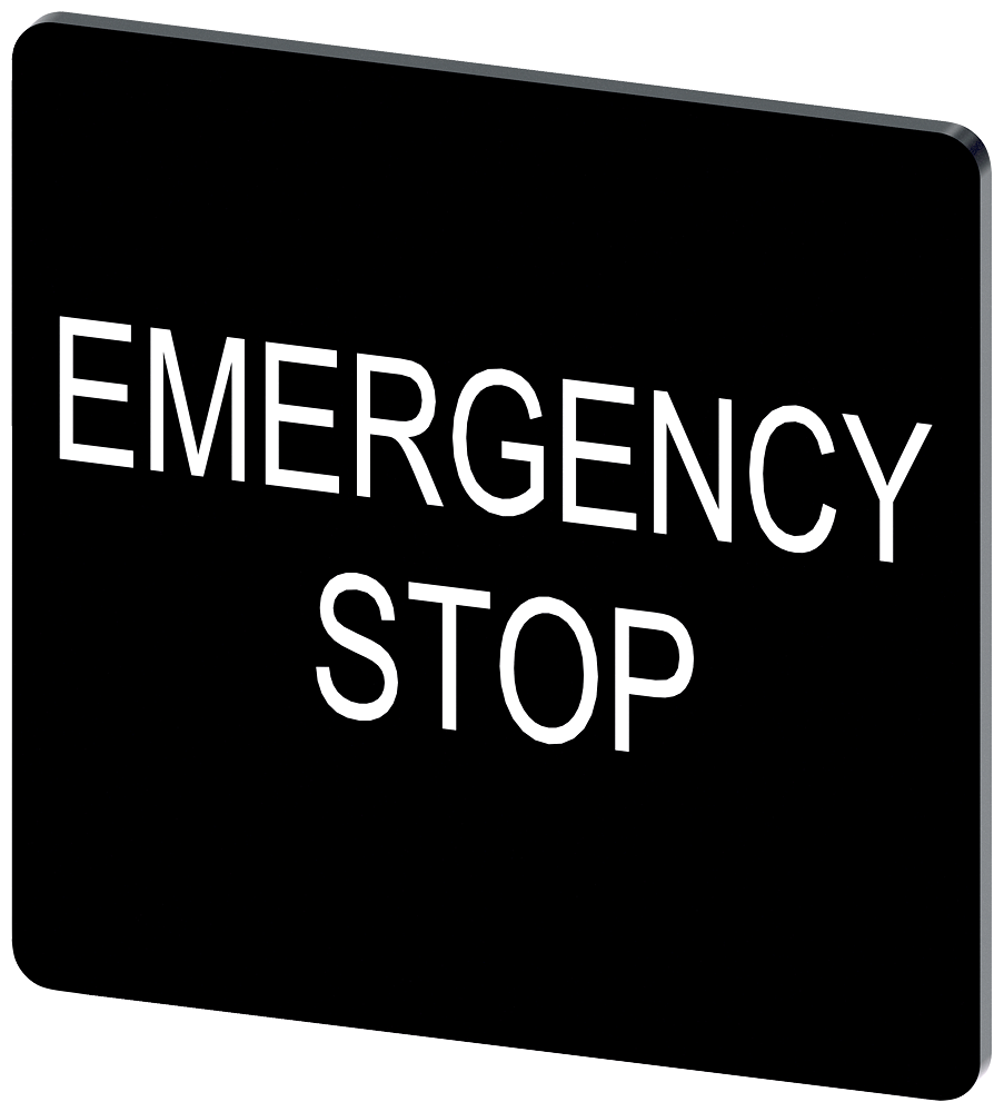 3SU1900-0AE16-0DA0 Plaquita de inscripción, 27 × 27 mm, plaquita negra, inscripción: Emergency Stop