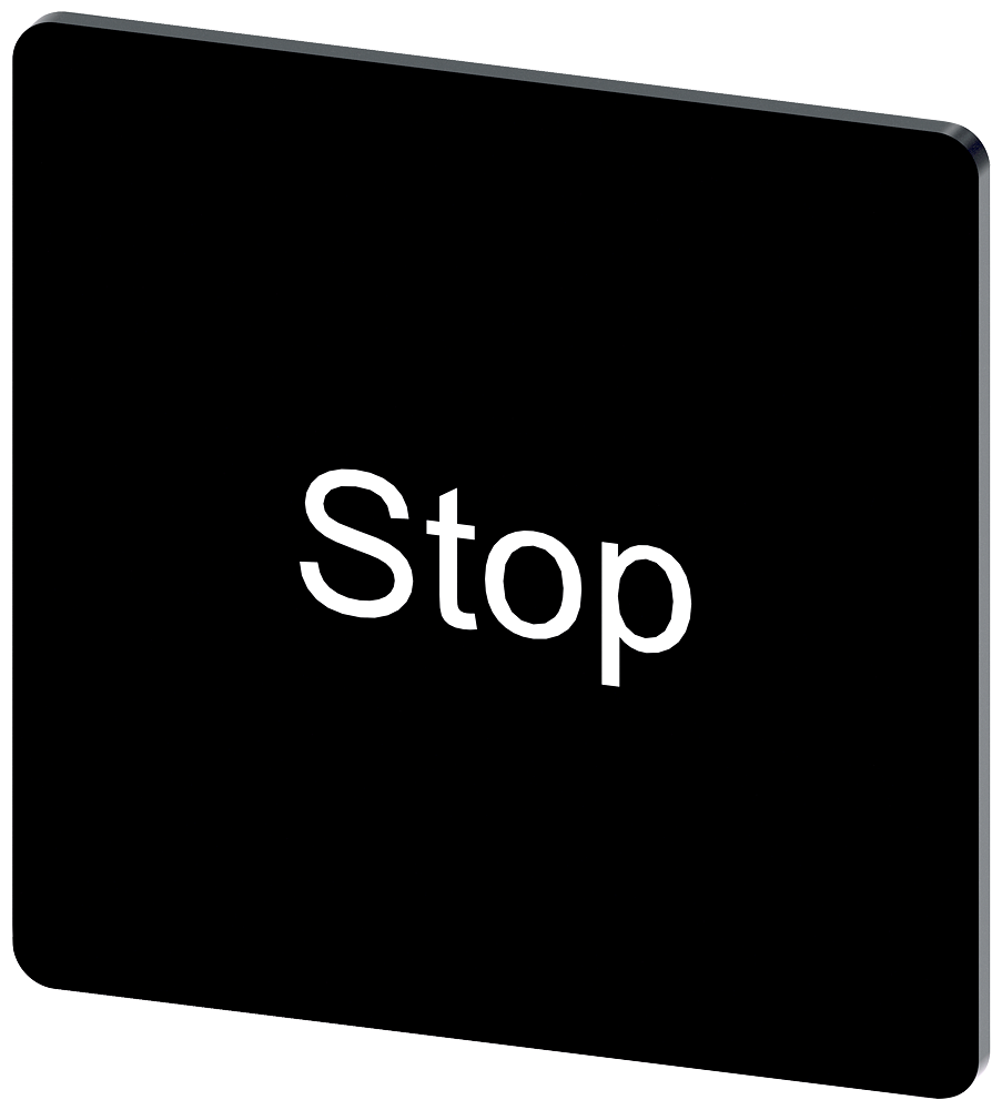 3SU1900-0AE16-0DS0 Plaquita de inscripción, 27 × 27 mm, plaquita negra, inscripción: Stop