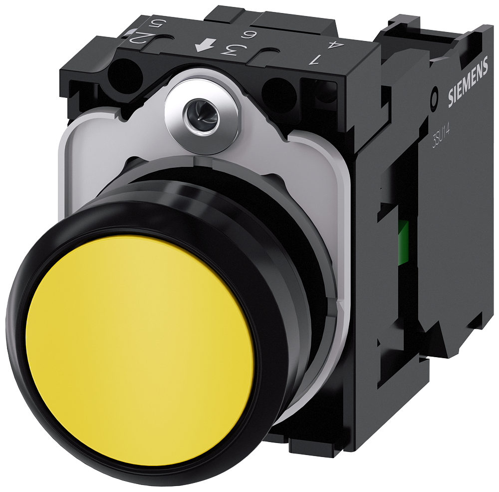 3SU1100-0AB30-1BA0 Pulsador, 22 mm, redondo, plástico, amarillo, botón, 1 NA