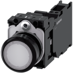 3SU1102-0AB60-3FA0 Pulsador, iluminado, 22 mm, redondo, plástico, blanco, 1 NA + 1 NC, 24 V AC/DC