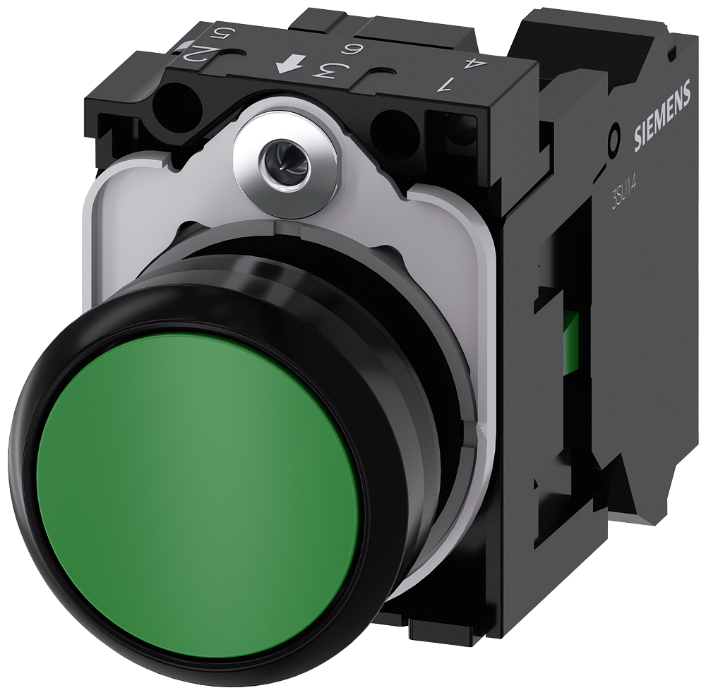 3SU1100-0AB40-3BA0 Pulsador, 22 mm, redondo, plástico, verde, botón, 1 NA