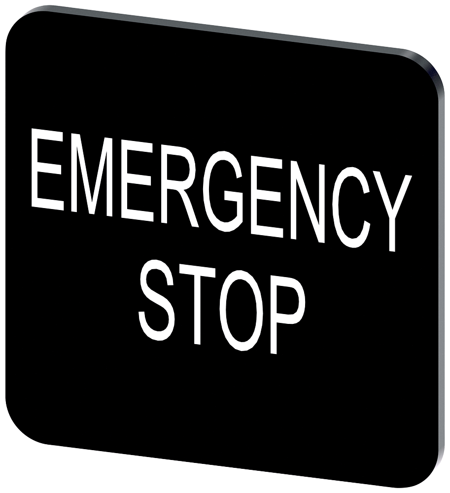 3SU1900-0AF16-0DA0 Plaquita de inscripción 22 × 22 mm, plaquita negra, inscripción: Emergency Stop