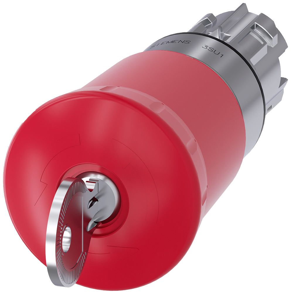 3SU1050-1HK20-0AA0 Pulsador de seta de parada de emergencia, 22 mm, redondo, metal, brillante, rojo