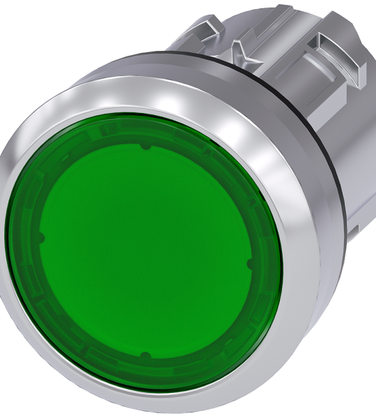 3SU1051-0AA40-0AA0 Pulsador, iluminado, 22 mm, redondo, metálico, brillante, verde, botón