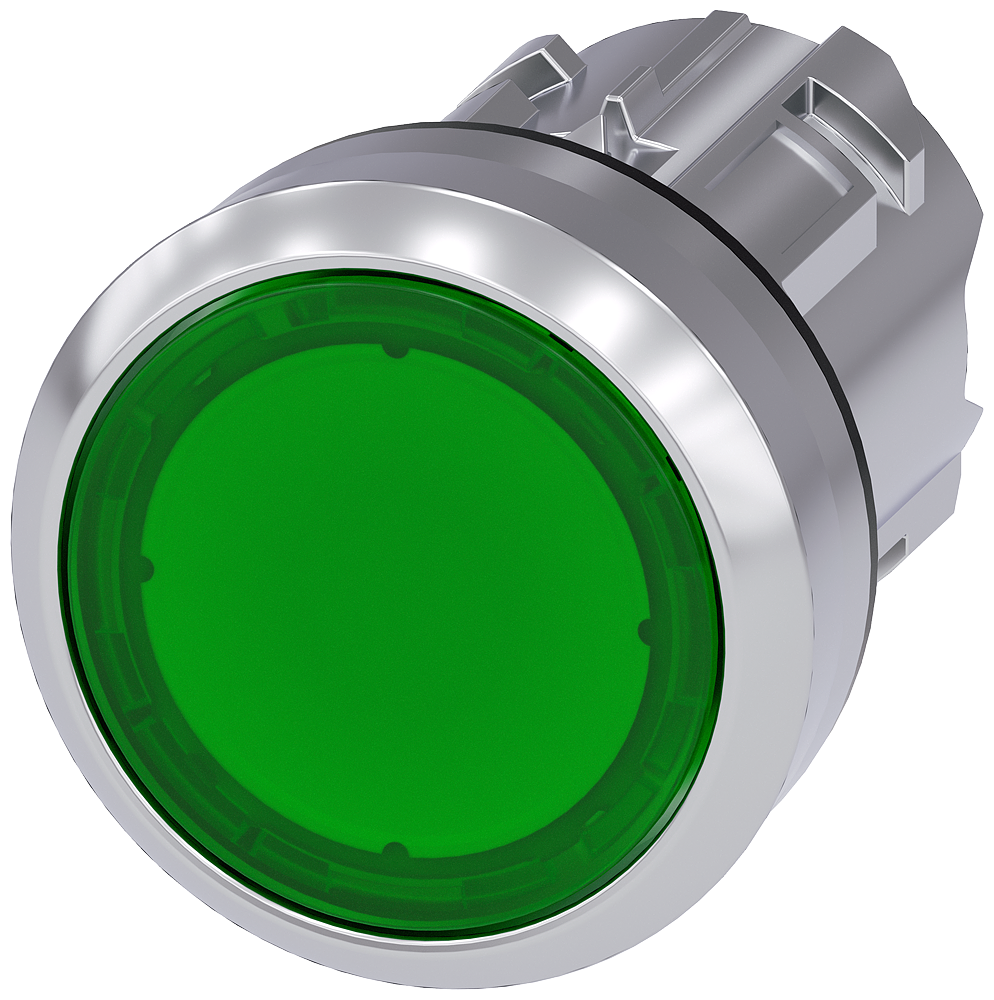 3SU1051-0AA40-0AA0 Pulsador, iluminado, 22 mm, redondo, metálico, brillante, verde, botón