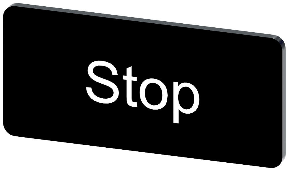 3SU1900-0AC16-0DS0 Plaquita de inscripción, 12,5 × 27 mm, plaquita negra, inscripción: Stop