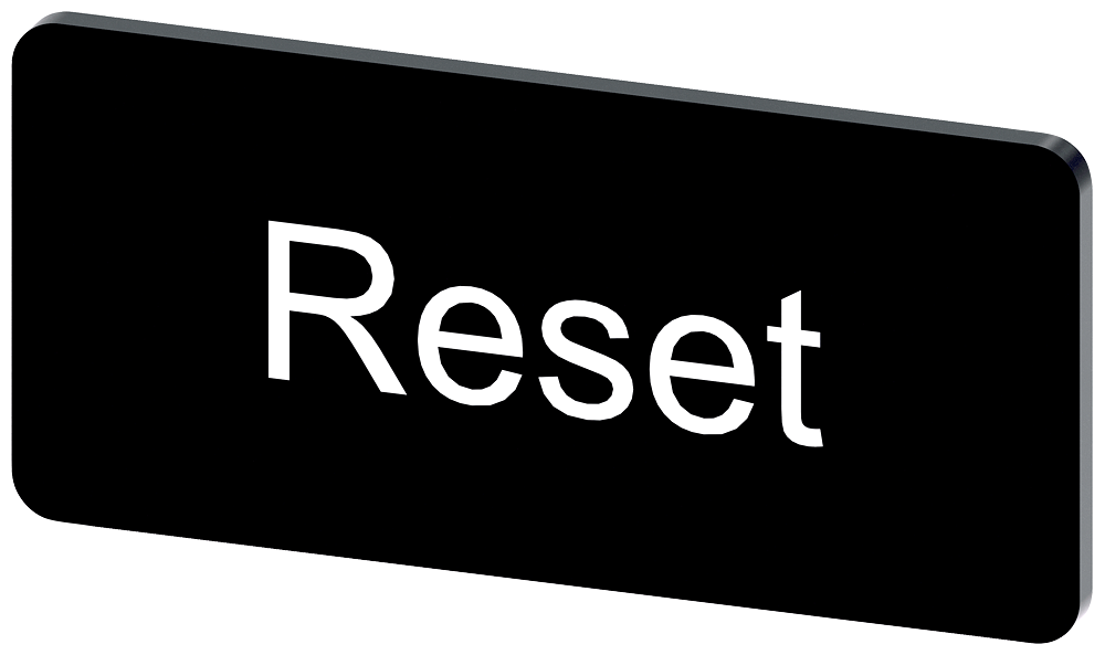 3SU1900-0AC16-0DU0 Plaquita de inscripción, 12,5 × 27 mm, plaquita negra, inscripción: Reset