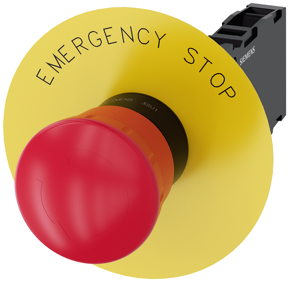 3SU1100-1HB20-1FG0 Pulsador de seta de parada de emergencia, 22 mm, redondo, plástico, rojo, 1 NA +