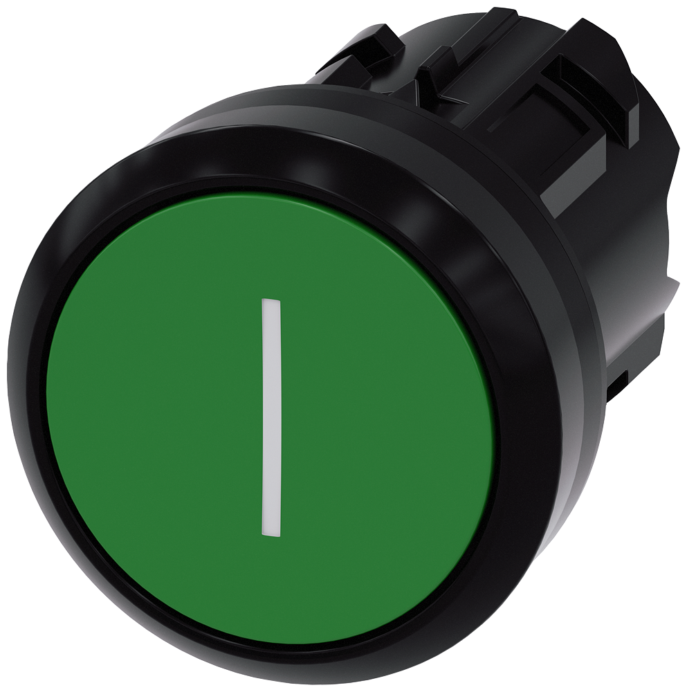 3SU1000-0AB40-0AC0 Pulsador, 22 mm, redondo, plástico, verde, inscripción: I, botón