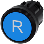 3SU1000-0AB50-0AR0 Pulsador, 22 mm, redondo, plástico, azul, inscripción: R, botón