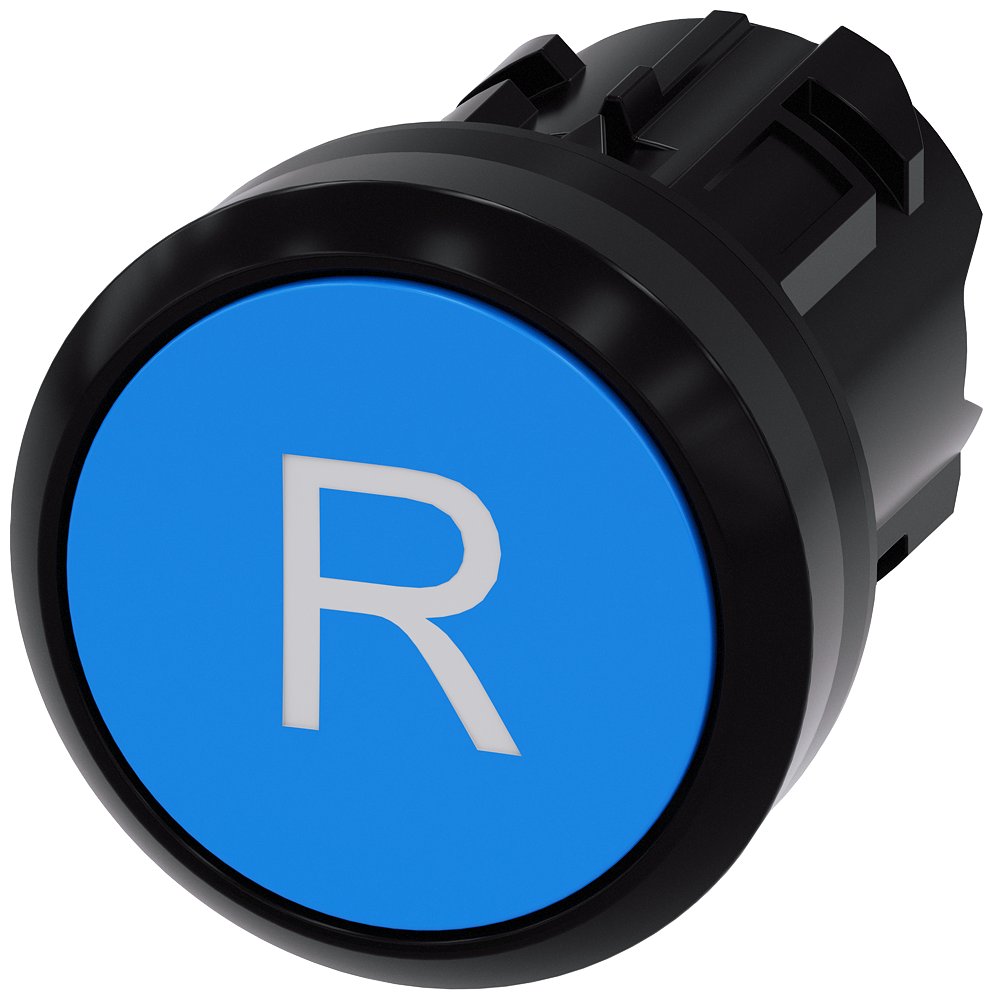 3SU1000-0AB50-0AR0 Pulsador, 22 mm, redondo, plástico, azul, inscripción: R, botón